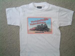 T-shirt med billede af damplokomotiv K564 og "rystevogne".